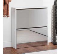 Ziaphsol Armoire à Chaussures Miroir 2 Niveaux Blanc Brillant 63x17x67cm Meuble de Rangement Organiseur pour entrée Couloir Chambre vestiaire Maison avec tiroirs rabattables et Espace pour 6 à 8