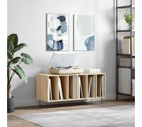 Ziaphsol Armoire à disques en chêne Sonoma avec pieds en fer - 100 x 38 x 48 cm - Rangement pour disques vinyles - Rack hifi pour tourne-disque et électronique