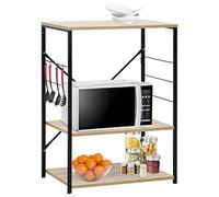 Ziaphsol Armoire à Micro-Ondes Noire et chêne 60x39,6x79,5 cm avec étagères modulables, Support pour ustensiles, Rangement Cuisine avec Crochets pour Accessoires et Espace de Stockage Pratique