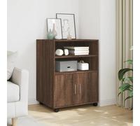 Ziaphsol Armoire à roulettes marron aspect chêne en bois 60 x 48 x 81 cm, bac à roulettes avec 4 roulettes et freins, armoire de bureau, rangement pour dossiers, documents, bureau à domicile, espace