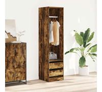 Ziaphsol Armoire avec tiroirs, chêne fumé, 50 x 50 x 200 cm, tringle à vêtements et compartiment ouvert pour chambre à coucher, couloir, garde-robe