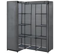 Ziaphsol Armoire d'angle grise 130 x 87 x 169 cm avec cadre en fer, tringle à vêtements, compartiment, étagère, espace de rangement pour chambre à coucher, dressing, chambre d'enfant et couloir