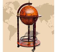 Ziaphsol Armoire de bar en bois d'eucalyptus massif avec étagère à bouteilles, sur roulettes, 47 x 47 x 102 cm, globe de 36 cm, pour vin, service de boissons et fête