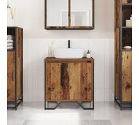 Ziaphsol Armoire de lavabo en bois vieilli, 60 x 35 x 60 cm, cadre en acier, 2 portes, meuble de salle de bain pour buanderie, WC d'invités, peu encombrant, espace de rangement pour salle de bain
