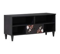 Ziaphsol Armoire de Rangement multimédia en Bois de Mangue Massif 100 x 33,5 x 46 cm avec Motif Floral Boutons en Laiton Support télévision et Espace pour appareils Audio vidéo Salon Chambre Bureau