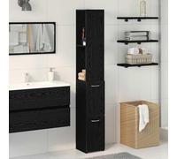 Ziaphsol Armoire de salle de bain avec porte, aspect chêne noir, 25 x 25 x 170 cm, 2 étagères, tiroir, autonome, espace de rangement pour salle de bain et WC d'invités, peu encombrant