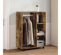 Ziaphsol Armoire en chêne fumé 80 x 40 x 110 cm, espace de rangement avec roulettes, compartiment ouvert et étagères, pour chambre à coucher, dressing, couloir