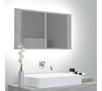 Ziaphsol Armoire miroir de salle de bain LED gris béton 80 x 12 x 45 cm en acrylique avec lumière RVB, 2 étagères, port USB CC 5 V, espace de rangement peu encombrant pour salle de bain, lavabo