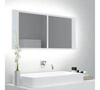 Ziaphsol Armoire miroir LED blanche, 100 x 12 x 45 cm, acrylique, lumière RVB pour salle de bain, avec 2 étagères, port d'alimentation USB 5 V, espace de rangement pour lavabo et ustensiles de salle