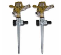 Ziaphsol Arroseur Impulsion sur Piquet Zinc métal 2 pièces pour Jardin pelouse Irrigation Couverture jusqu'à 450 m² avec réglage Jet Rotatif Secteur et raccord Universel