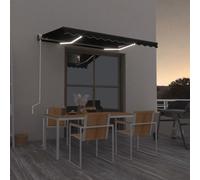 Ziaphsol Auvent Automatique capteur de Vent et LED, Store banne rétractable 350 x 250 cm, Toile pergola en Aluminium Anthracite pour terrasse Balcon Jardin Patio fenêtre véranda ombrage Pluie