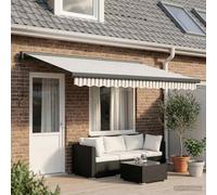 Ziaphsol Auvent extensible gris clair blanc 400 x 300 cm avec bras articulé et manivelle pour terrasse, balcon, jardin, protection UV et pluie, toit en tissu, store latéral, montage facile