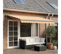 Ziaphsol Auvent extensible sable 400 x 300 cm en tissu et métal, bras articulé, protection solaire pour jardin, terrasse, balcon avec protection UV et pluie, montage facile, auvent de terrasse durable