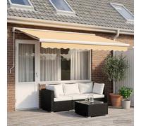 Ziaphsol Auvent extensible sable 500 x 300 cm en lin et aluminium avec manivelle, bras articulé et volant pour terrasse, balcon, jardin, protection UV et pluie, montage facile, tissu durable