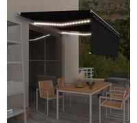 Ziaphsol Auvent Manuel rétractable avec Store et LED 4,5 x 3 m Anthracite, Toile pergola en Aluminium Enduit de Poudre, Brise Vue Solaire pour terrasse Balcon Jardin Patio