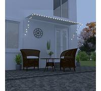 Ziaphsol Auvent rétractable avec LED - 350 x 150 cm - Crème - Résistant aux UV et à l'eau - Cadre en acier - Protection solaire pour terrasse, balcon, jardin, avec panneau solaire, manivelle - Ombrage