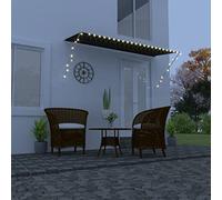 Ziaphsol Auvent rétractable avec panneau solaire LED - 350 x 150 cm - Cadre en acier anthracite - Résistant aux UV et à l'eau - Pour terrasse, balcon, jardin - Avec manivelle et angle réglable