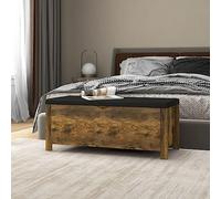 Ziaphsol Banc avec espace de rangement, chêne fumé, 105 x 40 x 45 cm, avec coussin, matériau en bois et cuir synthétique, coffre pour linge, jouets, chambre à coucher, salon, couloir, rangement