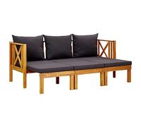 Ziaphsol Banc de Jardin 3 Places en Bois d'acacia Massif avec Coussins Gris foncé, mobilier extérieur terrasse Patio Balcon, siège Extensible, Confortable pour Repos Lecture ou Accueil