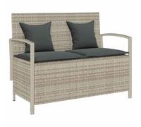 Ziaphsol Banc de jardin avec espace de rangement, banc en rotin synthétique gris clair, avec coussin et sac imperméable, pour balcon, terrasse, véranda, extérieur et jardin d'hiver pour se détendre