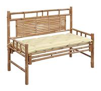 Ziaphsol Banc de Jardin en Bambou avec Coussin crème 120 cm mobilier extérieur terrasse Patio Balcon avec Dossier pour détente Lecture et convivialité