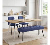 Ziaphsol Banc en velours bleu police avec boutonnière - 110 x 40 x 46 cm - Cadre en bois - Pieds en métal - Banc rembourré pour couloir, couloir, chambre à coucher, salon, rangement à chaussures