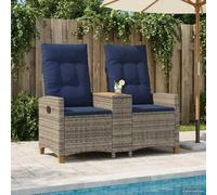 Ziaphsol Banc inclinable avec Table intégrée en polyrotin Gris et Bleu Marine, Chaise de Jardin Moderne avec Dossier réglable, Coussins Amovibles pour détente et Lecture en extérieur