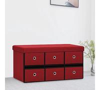 Ziaphsol Banc pliable avec espace de rangement, bordeaux, aspect lin, 76 x 38 x 38 cm, 6 tiroirs, rembourré, MDF, banc coffre pour couloir, garde-robe, salon, gain de place, rangement