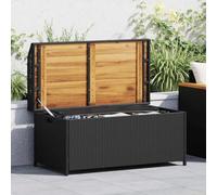 Ziaphsol Banquette de Rangement Noir en résine tressée et Bois d'acacia pour mobilier extérieur terrasse Patio Balcon Parc Cour pelouse Veranda Repos détente Lecture Accueil entrée allée Rangement