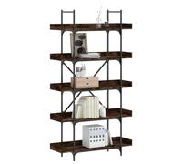 Ziaphsol Bibliothèque 5 Niveaux en chêne fumé avec Cadre métallique Stable 100x33x180,5 cm Meuble de Rangement bibliothèque Murale pour Salon Bureau Chambre Enfant