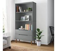 Ziaphsol Bibliothèque MOLDE Gris 85x35x170,5 cm en Bois Massif de pin avec Finition Vernis UV, Meuble de Rangement pour Salon Bureau Chambre Enfant ou entrée