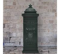 Ziaphsol Boîte aux lettres colonne en fonte d'aluminium de style vintage vert, résistante aux intempéries et à la rouille, avec fente aux lettres, rabat, serrure, clé, plaque nominative pour jardin