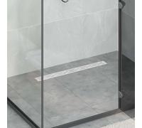 Ziaphsol Bonde de douche design ligne argent en acier inoxydable 304, 80 cm, réglable en hauteur de 0 à 30 mm, carrelage, amovible, pour salle de bain intérieure et douches modernes, avec accessoires