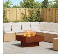 Ziaphsol Brasero carré marron en acier résistant aux intempéries 80 x 80 x 40 cm Foyer extérieur avec chambre de flamme 600 °C pour jardin, terrasse, balcon, chaleur et décoration