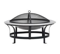 Ziaphsol Brasero de jardin avec grille en acier et acier inoxydable, 76 cm de diamètre, tamis pare-feu, tisonnier et grille de cuisson pour jardin, terrasse, balcon, chaleur et atmosphère de flamme