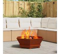 Ziaphsol Brasero marron en acier résistant aux intempéries, 75 x 75 x 28 cm, brasero portable pour jardin, terrasse, balcon, pour une ambiance chaleureuse et un stockage de bois