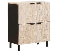 Ziaphsol Buffet avec 4 portes à charnières - Surface blanche lavée - En bois de manguier massif - 60 x 33 x 75 cm - Meuble bas TV pour rangement du salon