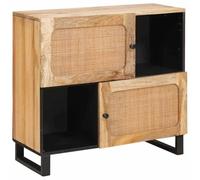 Ziaphsol Buffet avec Porte Marron 80 x 33 x 75 cm en Bois de Mangue Massif Meuble de Rangement Moderne pour Salon Salle à Manger Espace de Stockage Pratique