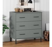Ziaphsol Buffet Gris en Bois Massif Oslo avec 3 tiroirs Robustes Dimensions 77x40x79,5 cm pour Salon Chambre ou entrée, Meuble de Rangement Pratique et élégant pour Organiser vêtements