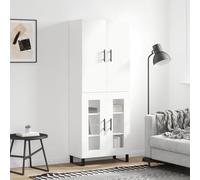 Ziaphsol Buffet Haut Blanc 69,5x34x180 cm en Bois d'ingénierie avec Porte vitrine et tiroirs pour Salon Salle à Manger Chambre Bureau