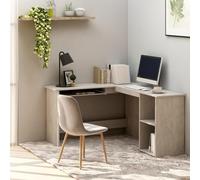 Ziaphsol Bureau d'angle en forme de L gris béton en bois 120 x 140 x 75 cm avec plateau de clavier extensible et 2 étagères ouvertes pour bureau à domicile