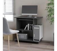 Ziaphsol Bureau gris 80 x 50 x 75 cm en bois pour PC et ordinateur portable avec roulettes, plateau de clavier extensible, étagère CPU et espace de rangement pour bureau à domicile et bureau