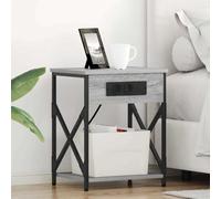 Ziaphsol Cabinet de Chevet 2 pièces Gris Sonoma avec Station de Charge en Bois d'ingénierie et Cadre en Acier, Rangement Pratique pour Chambre, Salon ou dortoir, Design Rustique Moderne
