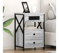 Ziaphsol Cabinet de Chevet Gris Sonoma 40 x 31 x 60 cm en Bois d'ingénierie avec Station de Charge USB, tiroirs, Rangement, Cadre en Acier Robuste pour Chambre lit Salon, Style Moderne Vintage