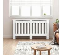 Ziaphsol Cache-radiateur blanc brillant en bois - 152 x 19 x 81,5 cm - Étagère en MDF - Design à lattes verticales pour radiateur - Accessoires pour salon et salle de bain