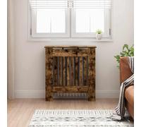 Ziaphsol Cache-radiateur en chêne fumé - 78 x 19 x 81,5 cm - En bois - Design à lattes verticales pour le salon - Avec étagère pour plus d'espace de rangement et une meilleure répartition de la