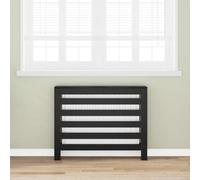 Ziaphsol Cache-radiateur noir aspect chêne en bois 104 x 20 x 82 cm pour salon, avec étagère, lattes verticales et circulation de l'air