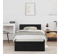Ziaphsol Cadre de lit avec tête de lit aspect chêne noir 90 x 190 cm Cadre de lit moderne pour chambre à coucher avec pieds surélevés pour une meilleure circulation de l'air et un montage facile