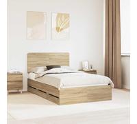 Ziaphsol Cadre de lit en chêne Sonoma - 120 x 190 cm - En bois d'ingénieur avec espace de rangement caché - Cadre à lattes robuste - Montage facile - Convient pour la chambre à coucher - Durable et