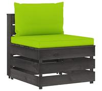 Ziaphsol Canapé Central modulable en pin imprégné de Gris avec Coussins Vert Vif, élément sectionnel 60 x 70 x 66 cm pour Jardin terrasse Balcon Patio Lounge et Salon détente